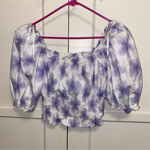 Levi's Large Tilly Printed Smocked Puff Sleeve Ruffle Trim Peasant Top - Picture 4 of 9